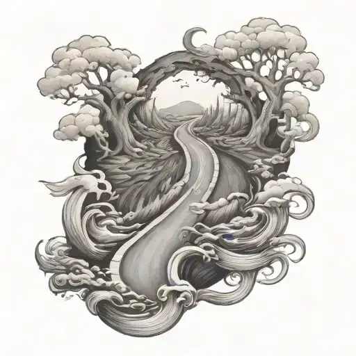  road splitting directions two paths good vs evil  tattoo design idea