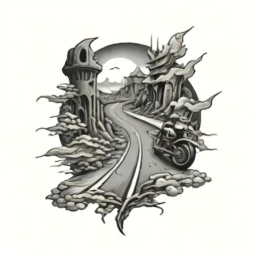 road splitting two paths good vs evil  tattoo design idea