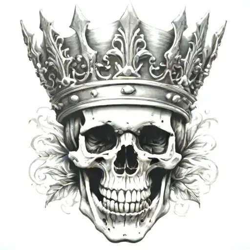 skull mouth open crown tattoo design idea