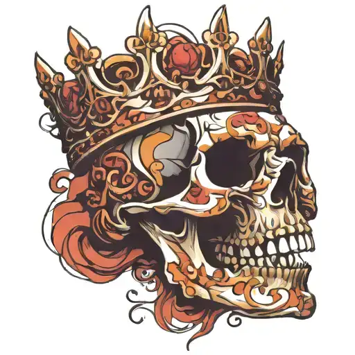 skull mouth open crown tattoo design idea