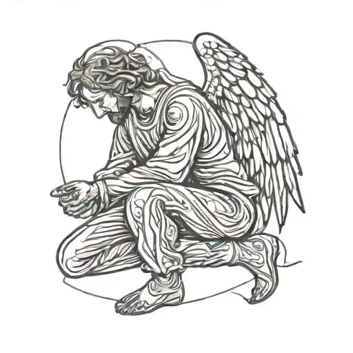 angel kneeling to God tattoo design idea