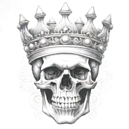 skull mouth open crown tattoo design idea