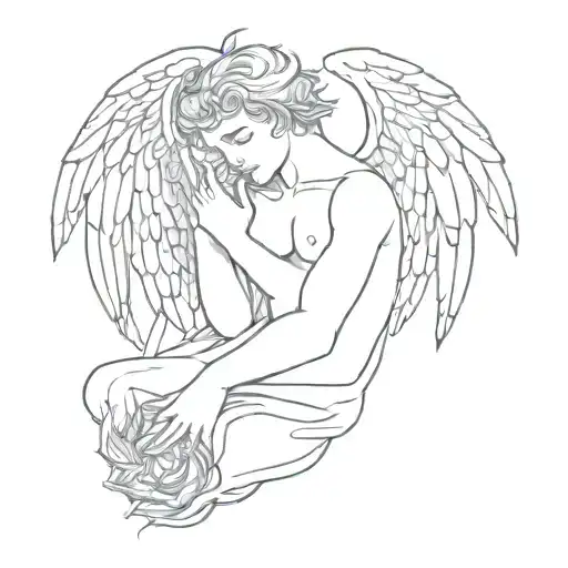 angel holding the head of defeated demon tattoo design idea