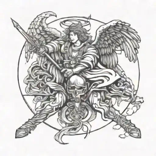 angel winning war against evil tattoo design idea