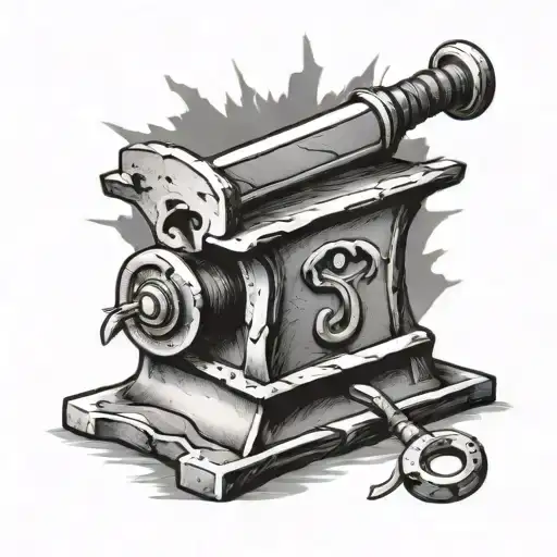  anvil with forge in background sharpening a sword tattoo design idea