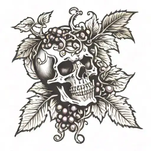 broken skull with grape vine tattoo design idea