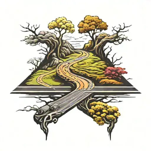  road splitting directions two paths good vs evil  tattoo design idea