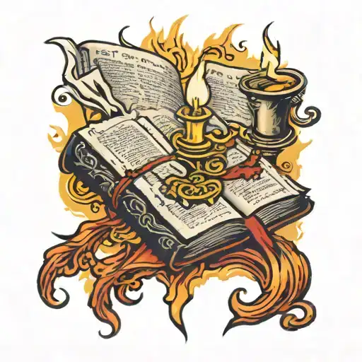open bible laying flat with a candle burning   tattoo design idea