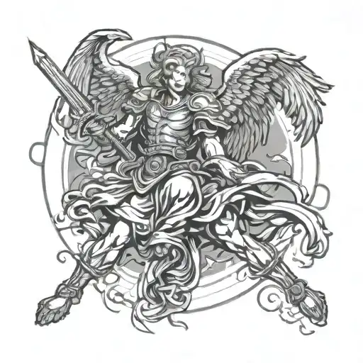angel winning war against evil tattoo design idea