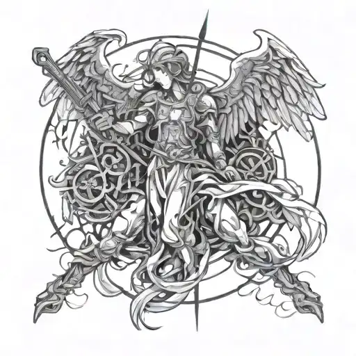 angel winning war against evil tattoo design idea