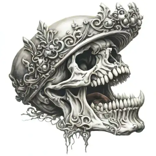 skull mouth open crown tattoo design idea