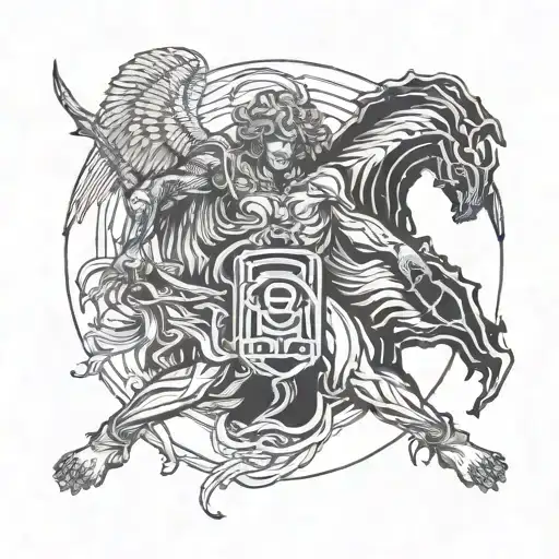 angel defeating demon with head cut off  tattoo design idea