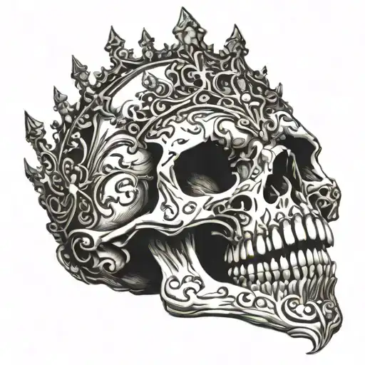 skull mouth open crown tattoo design idea