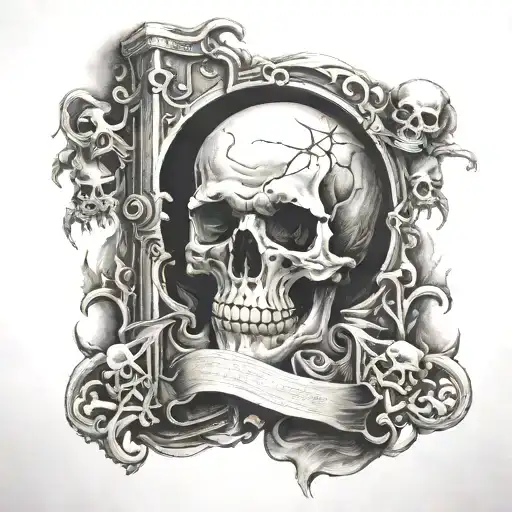 lighted pathway from open bible with skulls on the side   tattoo design idea
