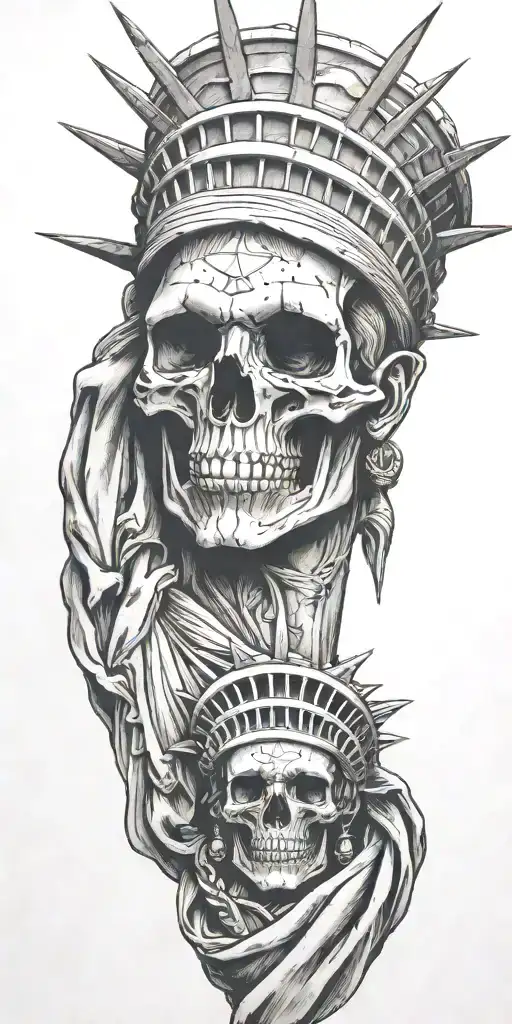 Statue of liberty with skull head with a bandana covering the face tattoo design idea