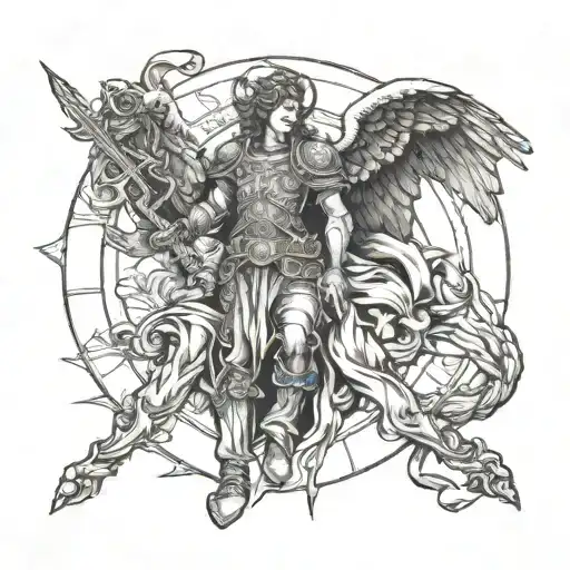 angel winning war against evil tattoo design idea