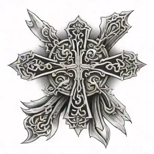 use the word saved to make a cross  tattoo design idea