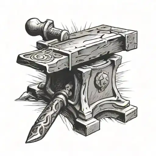 anvil with forge in background sharpening a sword  tattoo design idea