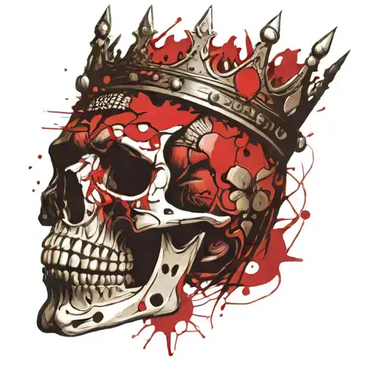 skull mouth open crown tattoo design idea