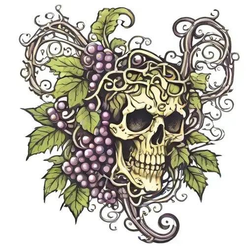 death transforming into a grape vine wrapping tattoo design idea
