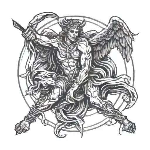 angel holding the head cut off demon half angel tattoo design idea