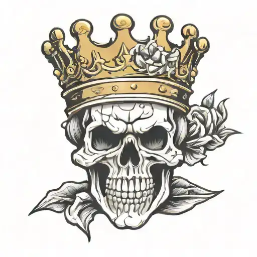skull mouth open crown tattoo design idea