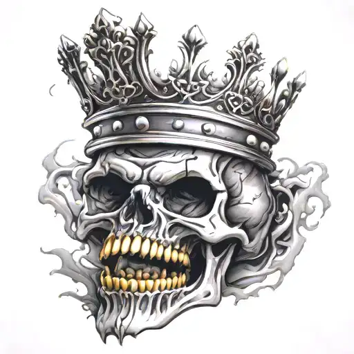 skull mouth open crown tattoo design idea