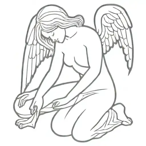 angel kneeling to God tattoo design idea