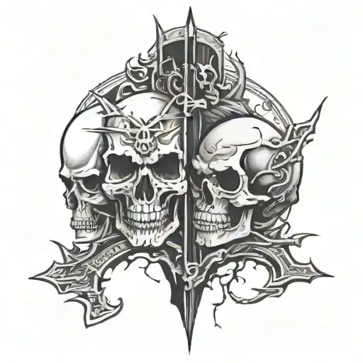  road splitting directions two paths good vs evil skull   tattoo design idea