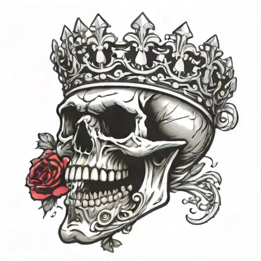 skull mouth open crown tattoo design idea