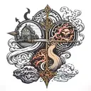  road splitting two paths evil good vs evil tattoo design idea