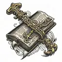 open bible laying flat tattoo design idea