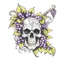 skull grape vines and flowers growing out of it  tattoo design idea