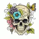 skull grape vines and flowers growing out of it  tattoo design idea