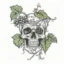 broken skull with grape vine tattoo design idea