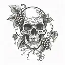 broken skull with grape vine tattoo design idea