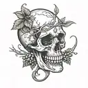 broken skull with grape vine tattoo design idea