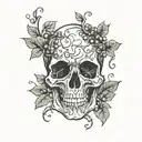 broken skull with grape vine tattoo design idea