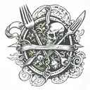fork in the road two paths evil good vs evil tattoo design idea