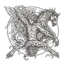 angel holding the head of a defeated demon tattoo design idea