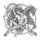 angel holding the head of a defeated demon tattoo design idea