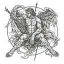 angel holding the head of a defeated demon tattoo design idea