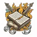 open bible laying flat with a candle burning   tattoo design idea