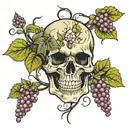 skull with grape vines coming out of it blooming   tattoo design idea