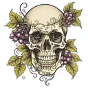 skull with grape vines coming out of it blooming   tattoo design idea