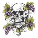 skull with grape vines coming out of it blooming   tattoo design idea