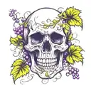 skull with grape vines coming out of it blooming   tattoo design idea