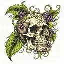 skull transforming into a grape vine wrapping tattoo design idea