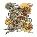  road splitting two paths evil good vs evil tattoo design idea