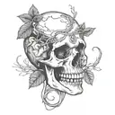 broken skull with grape vine tattoo design idea